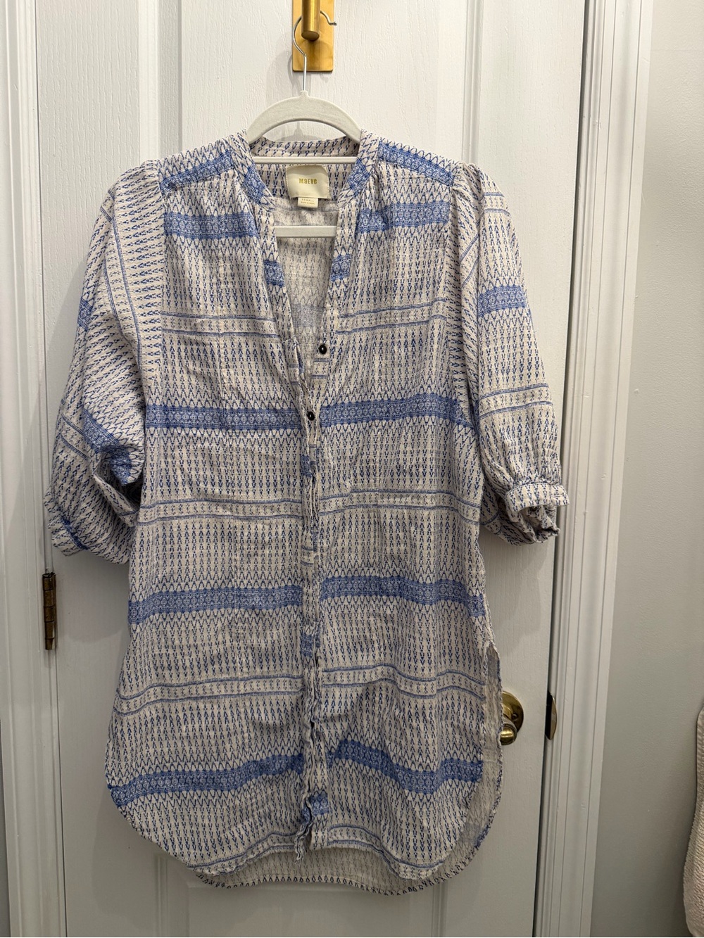 Maeve Blue & White Patterned Casual Button-Down Shirt